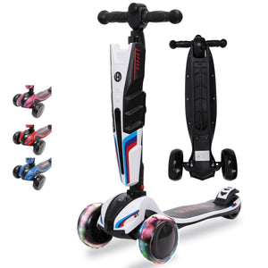 Für größere Ansicht Maus über das Bild ziehen Kinderroller LED Leuchträder, 3 Rad Tretroller - Klappbar, Höhenverstellbar, Mädchen & Jungen, Scooter 3 - 12 Jahre, bis 100kg - Europebazar