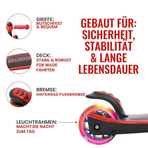 Habib 3-Rad Roller mit LED-Licht | Kinderroller 3-10 Jahre, bis 95 cm - HabibSport