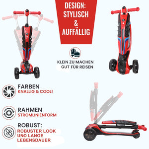 Habib 3-Rad Roller mit LED-Licht | Kinderroller 3-10 Jahre, bis 95 cm - HabibSport