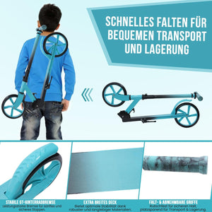 Habib Gruppe Cityroller - Kick Scooter - Kinderroller für Kinder und Jugendliche Zertifiziert vom TÜV Süd - Faltbarer Aluminium - Tretroller Höhenverstellbar - 200mm Räder - Tragbar - ab 10 Jahren - Europebazar
