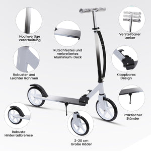 Habib Gruppe Cityroller - Kick Scooter - Kinderroller für Kinder und Jugendliche Zertifiziert vom TÜV Süd - Faltbarer Aluminium - Tretroller Höhenverstellbar - 200mm Räder - Tragbar - ab 10 Jahren - Europebazar