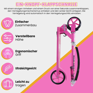 Habib Gruppe Cityroller Tretroller Scooter Kinderroller Jugendroller (6 - 16 Jahre) Zusammenklappbar Tragbar Roller Breites Deck Höhenverstellbar Bunte Griffe - Europebazar
