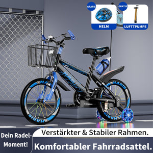 Habib Gruppe Kinderfahrrad Jungenfahrrad 12 14 16 Zoll ab 3 Jahre – mit LED Stützrädern, Korb, Klingel & GRATIS Helm & Pumpe, Vorderradbremse - Europebazar