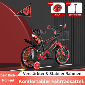Habib Gruppe Kinderfahrrad Jungenfahrrad 12 14 16 Zoll ab 3 Jahre – mit LED Stützrädern, Korb, Klingel & GRATIS Helm & Pumpe, Vorderradbremse - Europebazar
