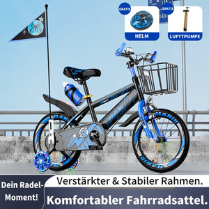 Habib Gruppe Kinderfahrrad Jungenfahrrad 12 14 16 Zoll ab 3 Jahre – mit LED Stützrädern, Korb, Klingel & GRATIS Helm & Pumpe, Vorderradbremse - Europebazar
