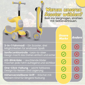 Habib Gruppe Kinderroller 3 - Rad mit LED Licht | Klappbar & Höhenverstellbar - Europebazar