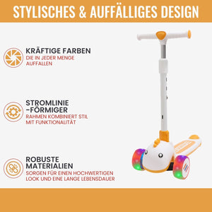 Habib Gruppe Kinderroller mit Tier - Design | 3 - Rad, LED - Licht & Faltbar - Europebazar