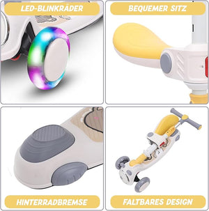 Habib Gruppe Kinderroller Tretroller - 2 - in - 1 Faltbarer Scooter mit Sitz, LED Rädern, Verstellbar & Leicht (1 - 12 Jahre) - Sicher & Robust - Europebazar