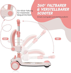 Habib Gruppe Kinderroller Tretroller - 2 - in - 1 Faltbarer Scooter mit Sitz, LED Rädern, Verstellbar & Leicht (1 - 12 Jahre) - Sicher & Robust - Europebazar