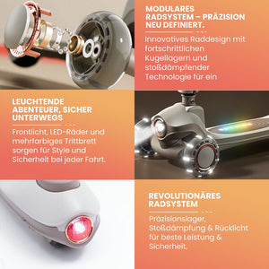 Habib Gruppe Kinderroller Tretroller 3 - Rad - LED Frontlicht, Rücklicht & Leuchtendes Deck Scooter, Faltbar, Höhenverstellbar, rutschfest & Pannensicher (3 - 10 Jahre) - Europebazar