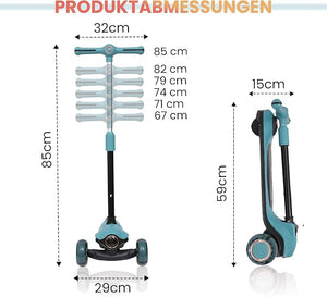 Habib Gruppe Kinderroller Tretroller 3 - Rad - LED Frontlicht, Rücklicht & Leuchtendes Deck Scooter, Faltbar, Höhenverstellbar, rutschfest & Pannensicher (3 - 8 Jahre) - Europebazar