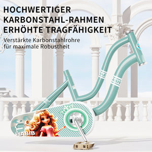 Habib Gruppe Mädchenfahrrad Klassik | Inkl. Luftpumpe & 6 - teiligem Schutz - Set | Karbonstahlrahmen & Duales Bremssystem | Mitwachsend & sicher für Mädchen 3 - 8 Jahre - Europebazar