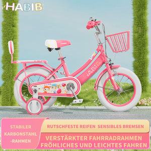 Habib Gruppe Mädchenfahrrad Komplettset | 12, 14, 16 Zoll | Inkl. Luftpumpe & 6 - teiligem Schutz - Set | Karbonstahlrahmen & Duales Bremssystem | Mitwachsend & sicher für Mädchen 3 - 8 Jahre - Europebazar