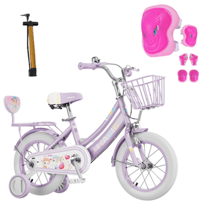 Habib Gruppe Mädchenfahrrad Komplettset | 12, 14, 16 Zoll | Inkl. Luftpumpe & 6 - teiligem Schutz - Set | Karbonstahlrahmen & Duales Bremssystem | Mitwachsend & sicher für Mädchen 3 - 8 Jahre - Europebazar