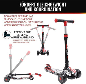 Kinderroller mit LED Leuchträdern, Klappbar Tretroller 3 - 12 Jahre, Höhenverstellbar Scooter für Mädchen & Jungen, Roller Kinder mit Rutschfesten Griffen & Hinterradbremse - Europebazar