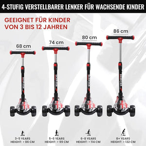 Kinderroller mit LED Leuchträdern, Klappbar Tretroller 3 - 12 Jahre, Höhenverstellbar Scooter für Mädchen & Jungen, Roller Kinder mit Rutschfesten Griffen & Hinterradbremse - Europebazar