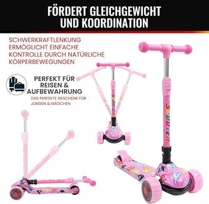 Kinderroller mit LED Leuchträdern, Klappbar Tretroller 3 - 12 Jahre, Höhenverstellbar Scooter für Mädchen & Jungen, Roller Kinder mit Rutschfesten Griffen & Hinterradbremse - Europebazar