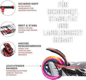 Kinderroller mit LED Leuchträdern, Klappbar Tretroller 3 - 12 Jahre, Höhenverstellbar Scooter für Mädchen & Jungen, Roller Kinder mit Rutschfesten Griffen & Hinterradbremse - Europebazar