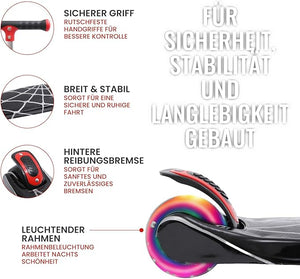 Kinderroller mit LED Leuchträdern, Klappbar Tretroller 3 - 12 Jahre, Höhenverstellbar Scooter für Mädchen & Jungen, Roller Kinder mit Rutschfesten Griffen & Hinterradbremse - Europebazar