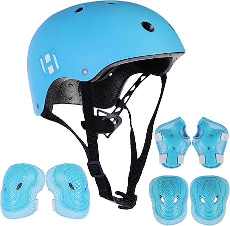 Verstellbarer Kinderfahrradhelm & 6 - teiliges Schützer - Set - Ventiliert, Knie - , Ellbogen - , Handgelenkschützer, 8 - 13 Jahre, Mädchen & Jungen, Fahrrad, Roller, Klettern, Skateboard - Europebazar