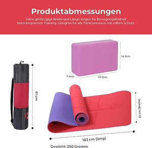 Yogamatte Satz inklusive Yogablöcke - Rutschfeste Gepolsterte Trainingsmatte für Fitness Inklusive Yogagurt und Tasche - 2er Set YogaBlöcke Unterstützung für Pilates,Meditation,Erholung - Europebazar