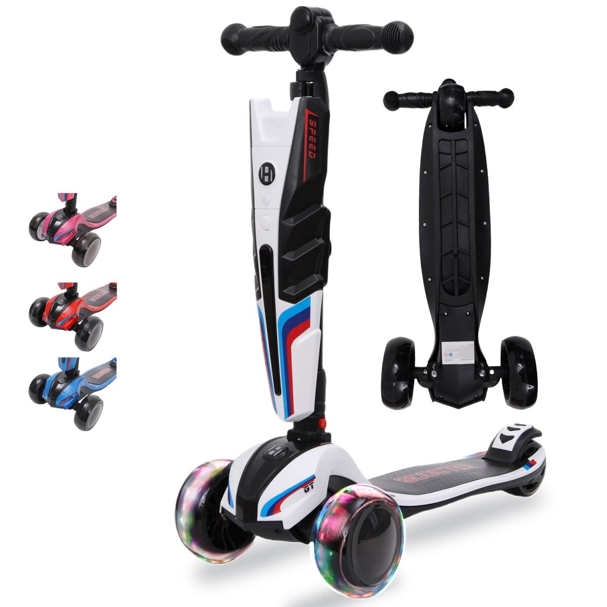 Für größere Ansicht Maus über das Bild ziehen Kinderroller LED Leuchträder, 3 Rad Tretroller - Klappbar, Höhenverstellbar, Mädchen & Jungen, Scooter 3 - 12 Jahre, bis 100kg - Europebazar