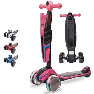 Für größere Ansicht Maus über das Bild ziehen Kinderroller LED Leuchträder, 3 Rad Tretroller - Klappbar, Höhenverstellbar, Mädchen & Jungen, Scooter 3 - 12 Jahre, bis 100kg - Europebazar