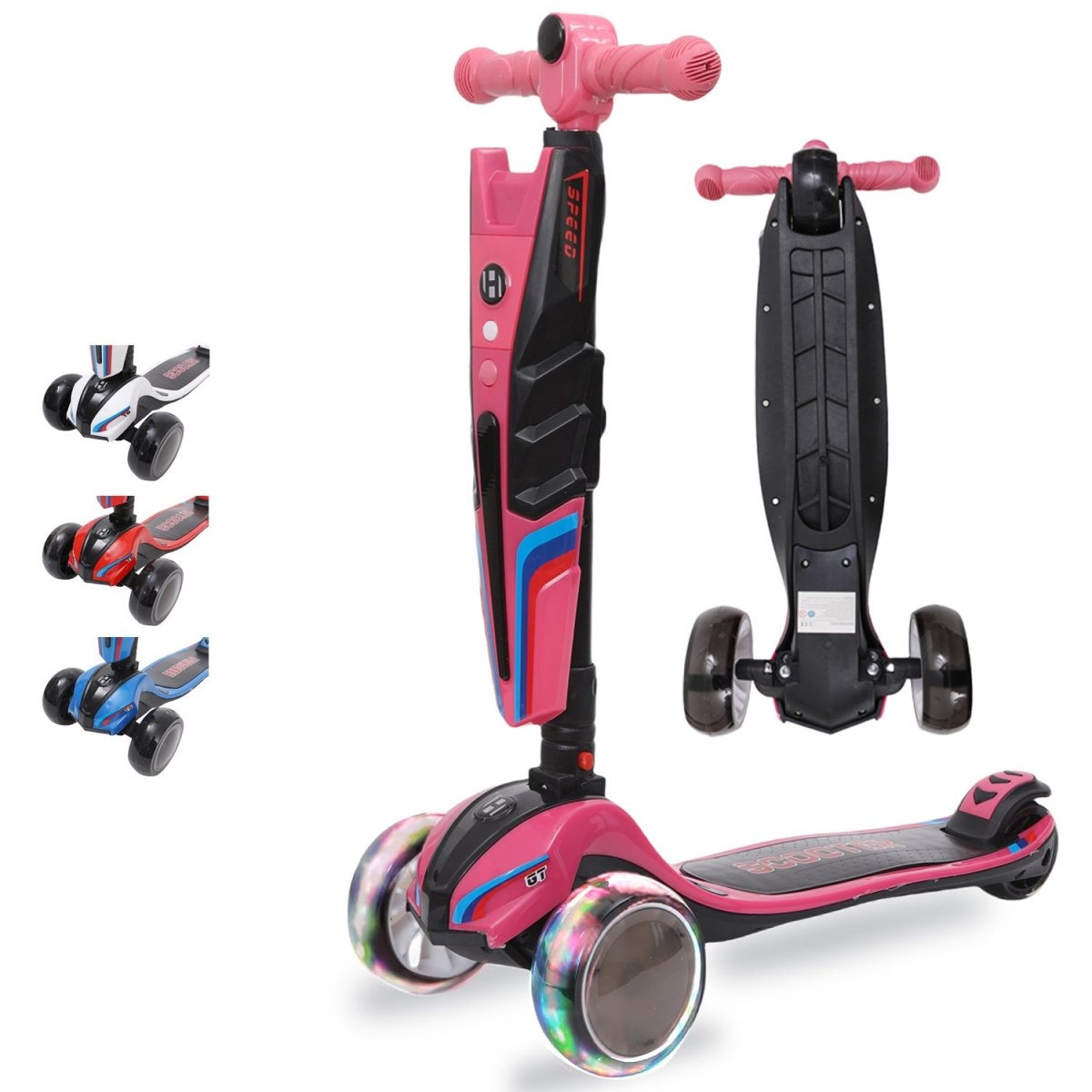 Für größere Ansicht Maus über das Bild ziehen Kinderroller LED Leuchträder, 3 Rad Tretroller - Klappbar, Höhenverstellbar, Mädchen & Jungen, Scooter 3 - 12 Jahre, bis 100kg - Europebazar