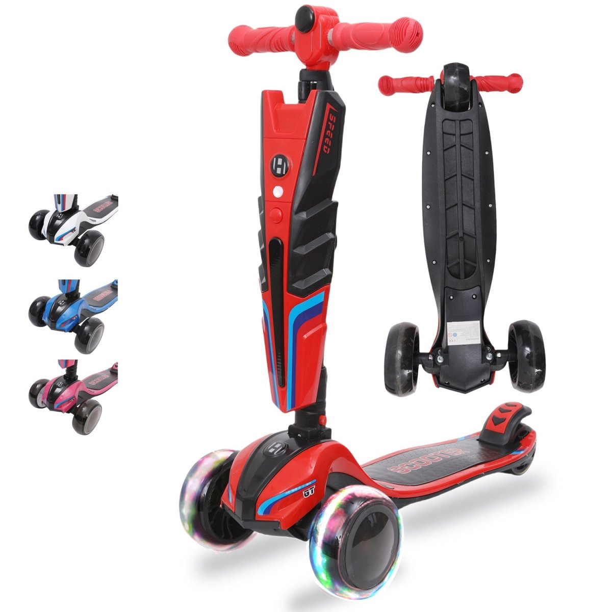 Für größere Ansicht Maus über das Bild ziehen Kinderroller LED Leuchträder, 3 Rad Tretroller - Klappbar, Höhenverstellbar, Mädchen & Jungen, Scooter 3 - 12 Jahre, bis 100kg - Europebazar