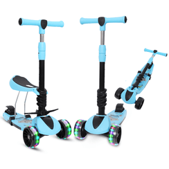 Habib 3in1 Kinderroller mit Sitz, Fußstützen und LED-Rädern