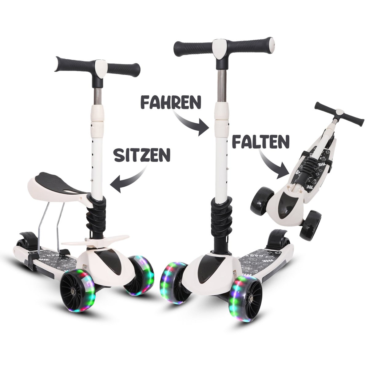 Habib 3-Rad Kinderroller mit LED Rädern & Sitz | Faltbar Höhenverstellbar - HabibSport