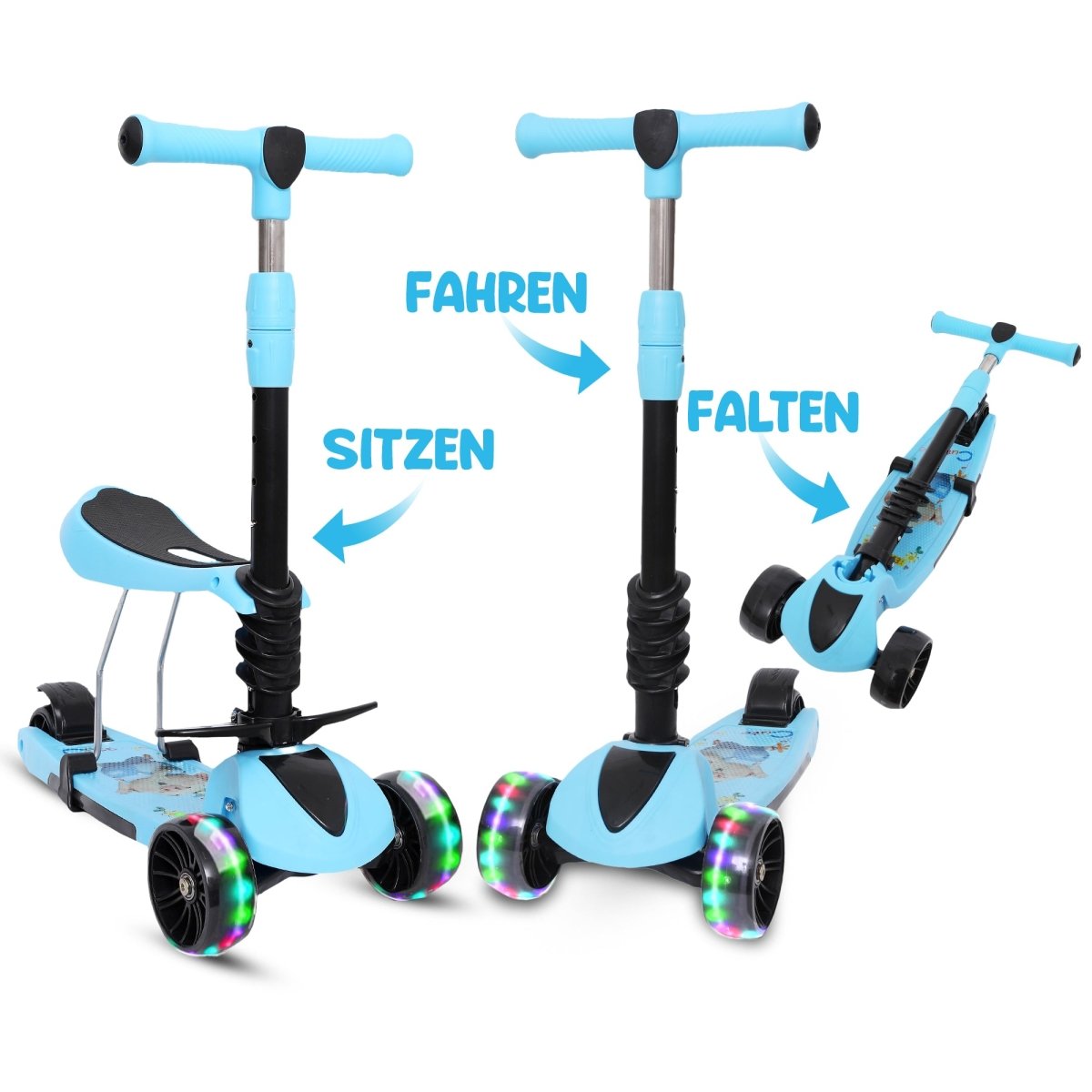 Habib 3-Rad Kinderroller mit LED Rädern & Sitz | Faltbar Höhenverstellbar - HabibSport