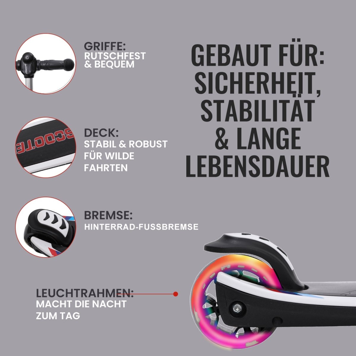 Habib 3-Rad Roller mit LED-Licht | Kinderroller 3-10 Jahre, bis 95 cm - HabibSport