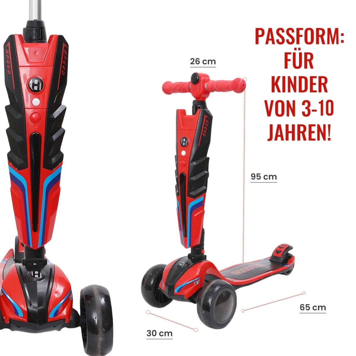 Habib 3-Rad Roller mit LED-Licht | Kinderroller 3-10 Jahre, bis 95 cm - HabibSport