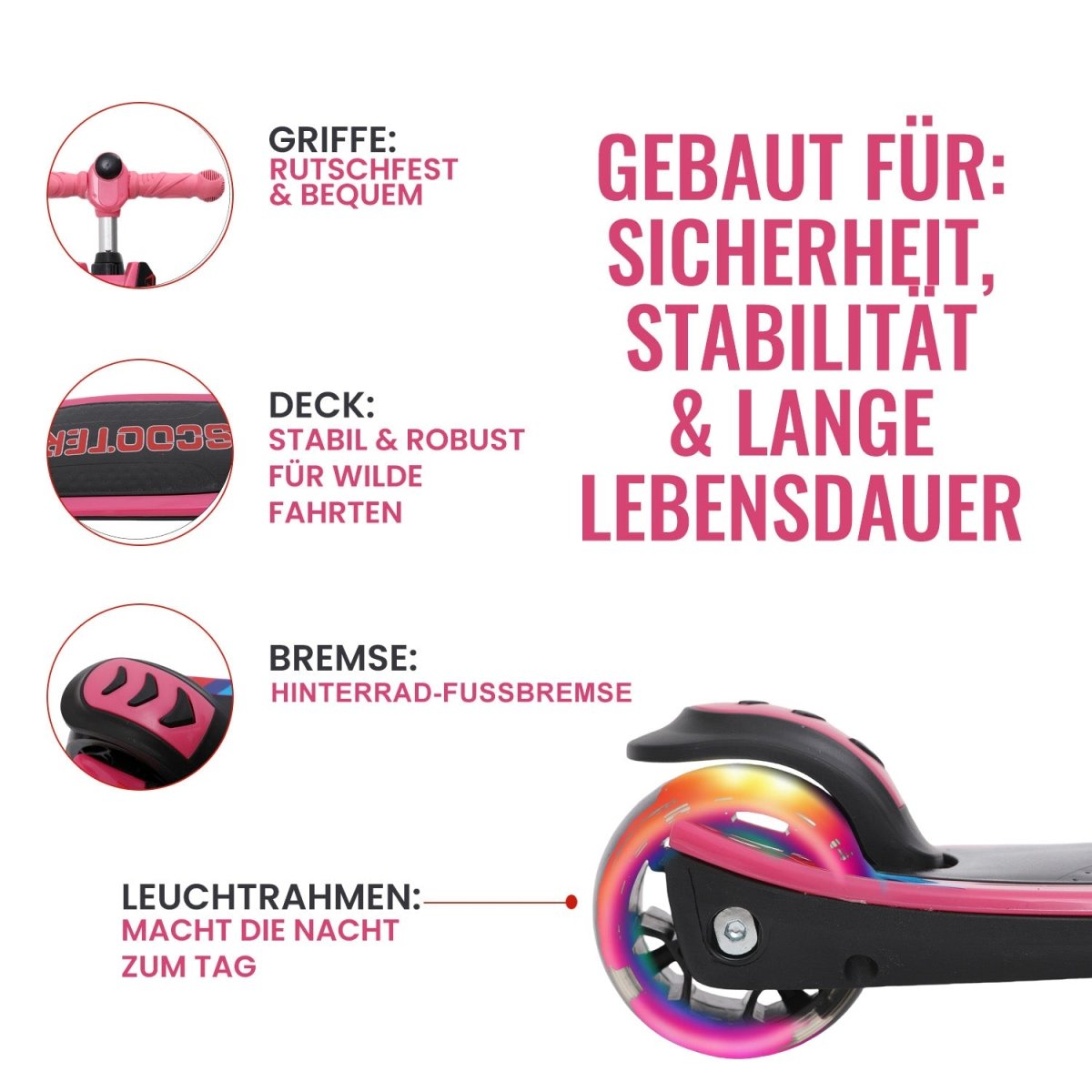 Habib 3-Rad Roller mit LED-Licht | Kinderroller 3-10 Jahre, bis 95 cm - HabibSport