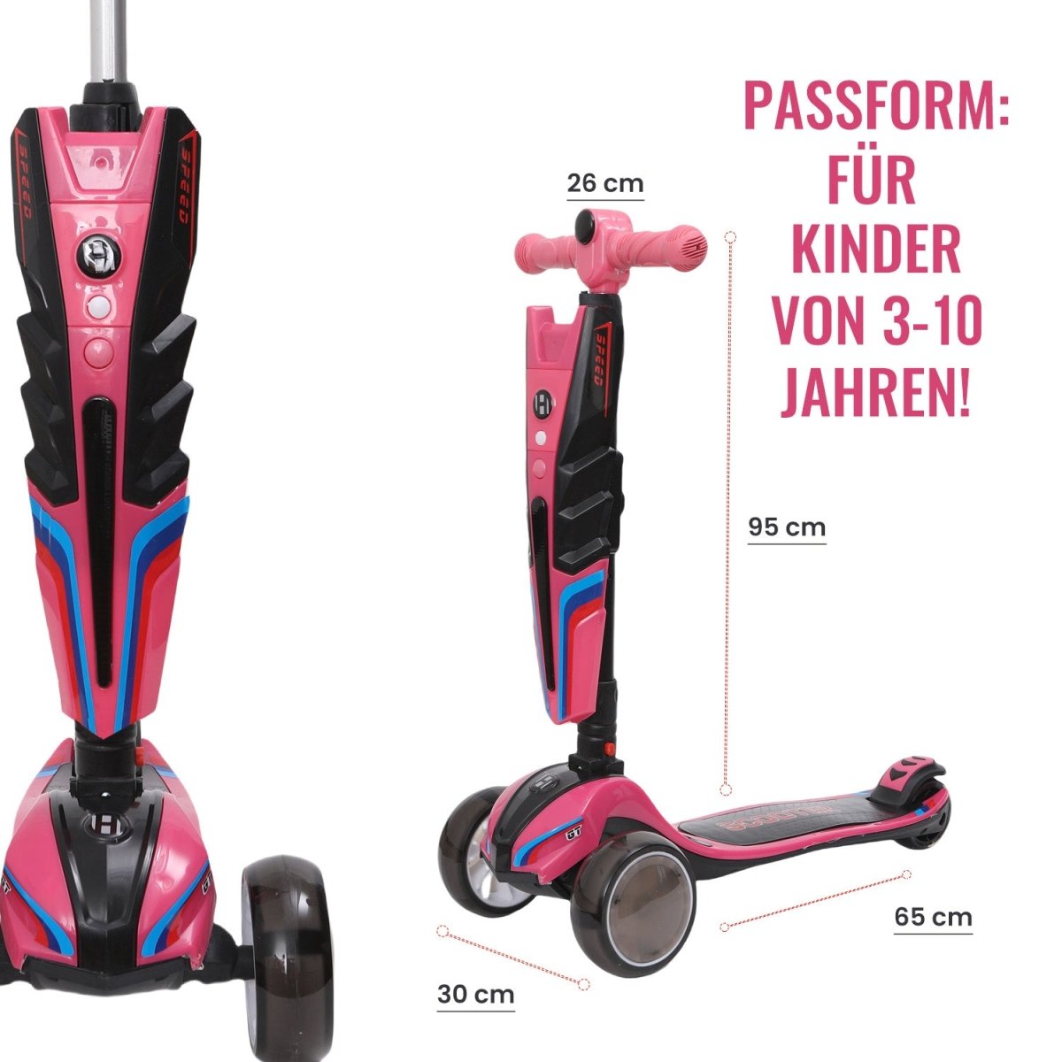 Habib 3-Rad Roller mit LED-Licht | Kinderroller 3-10 Jahre, bis 95 cm - HabibSport
