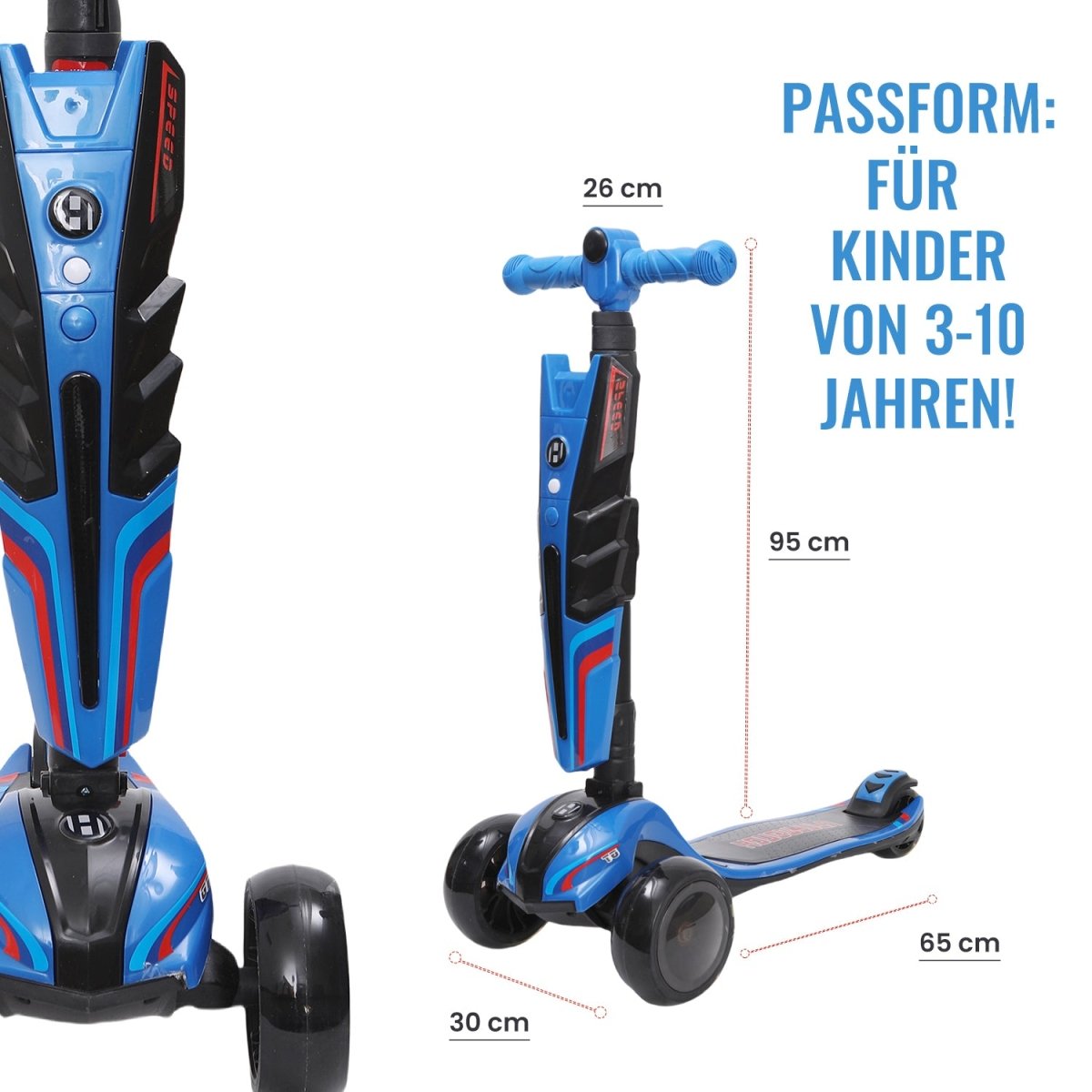 Habib 3-Rad Roller mit LED-Licht | Kinderroller 3-10 Jahre, bis 95 cm - HabibSport
