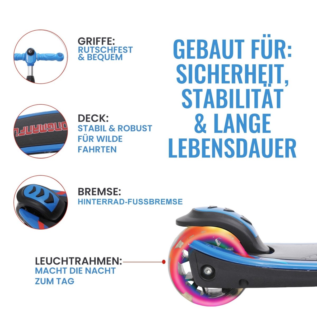 Habib 3-Rad Roller mit LED-Licht | Kinderroller 3-10 Jahre, bis 95 cm - HabibSport