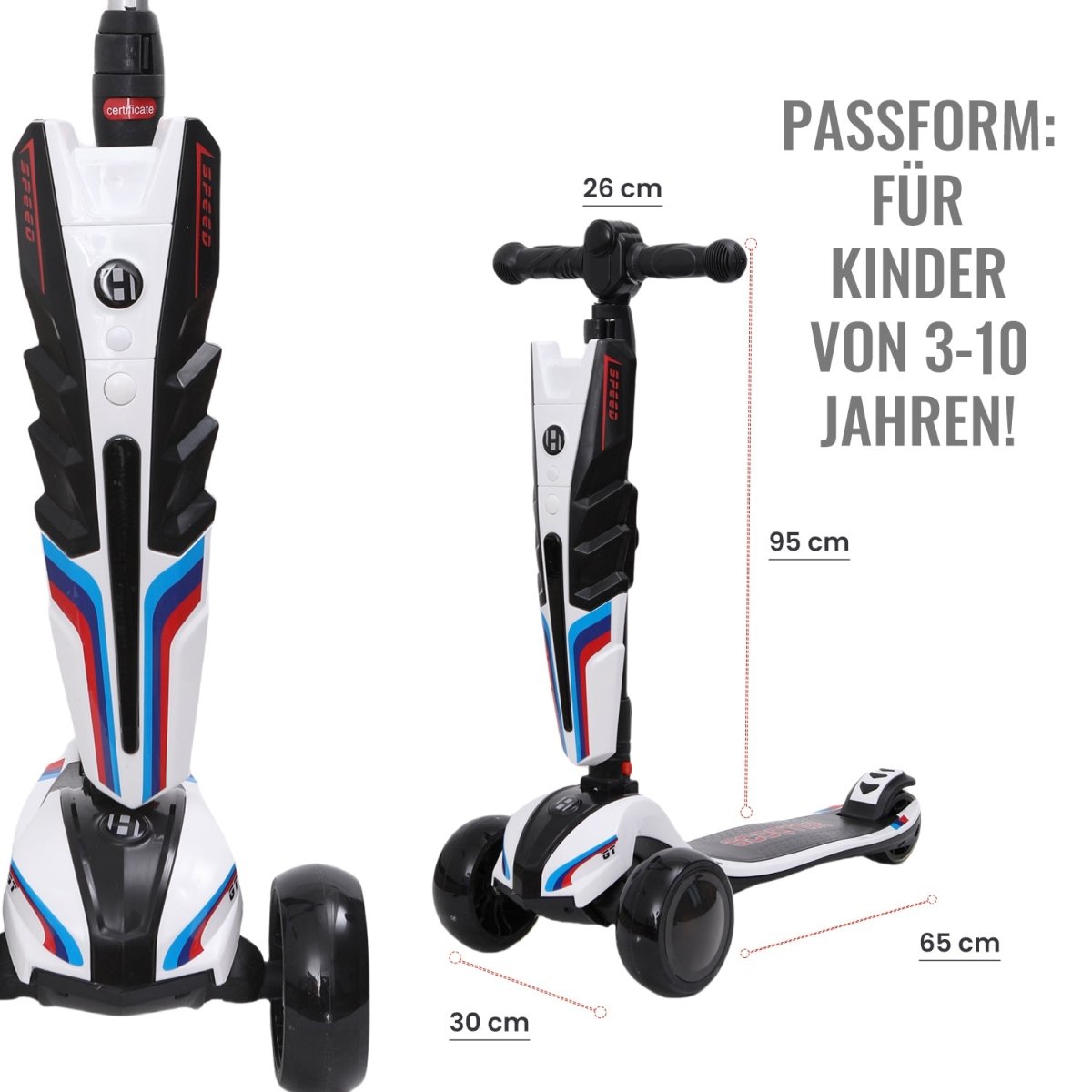 Habib 3-Rad Roller mit LED-Licht | Kinderroller 3-10 Jahre, bis 95 cm - HabibSport