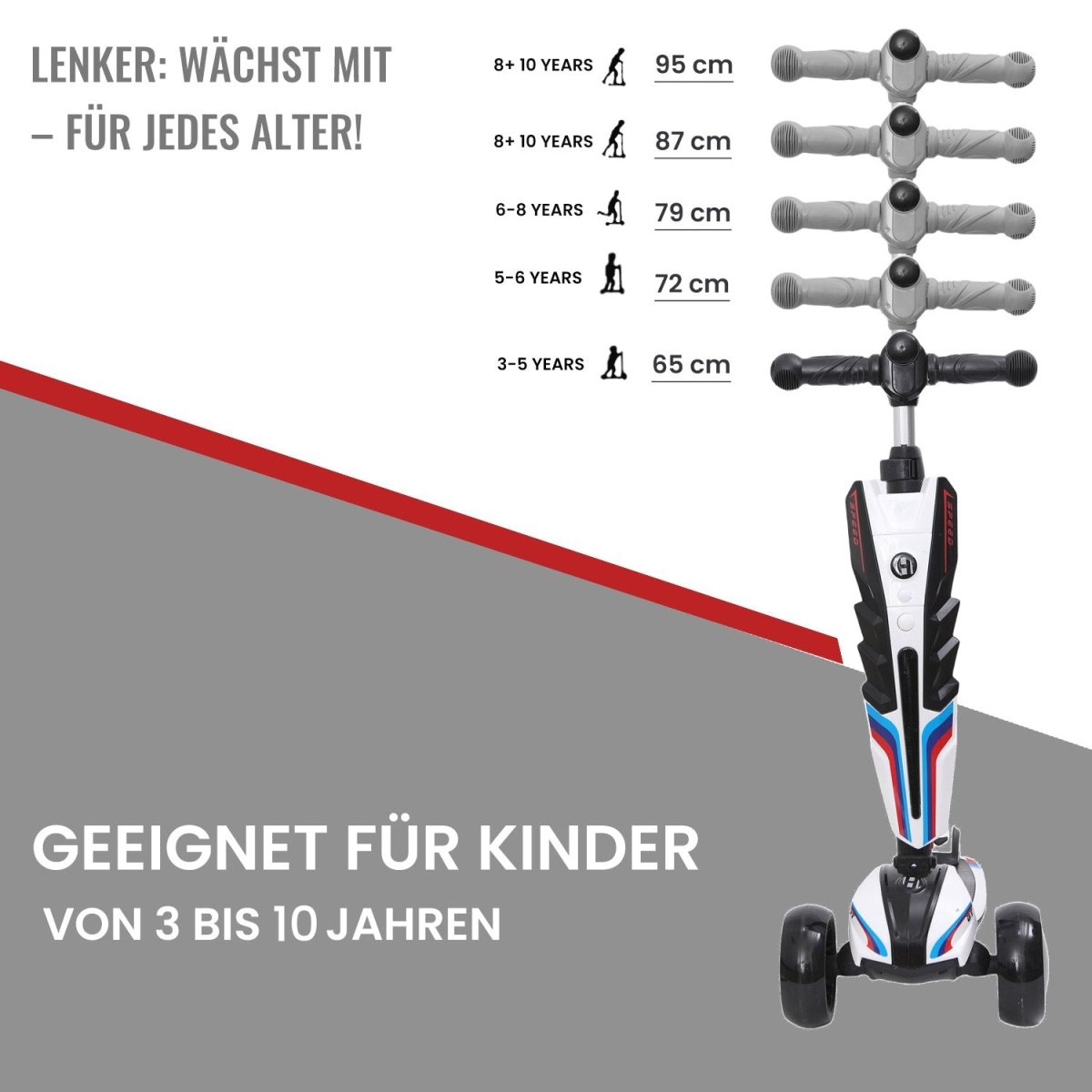 Habib 3-Rad Roller mit LED-Licht | Kinderroller 3-10 Jahre, bis 95 cm - HabibSport