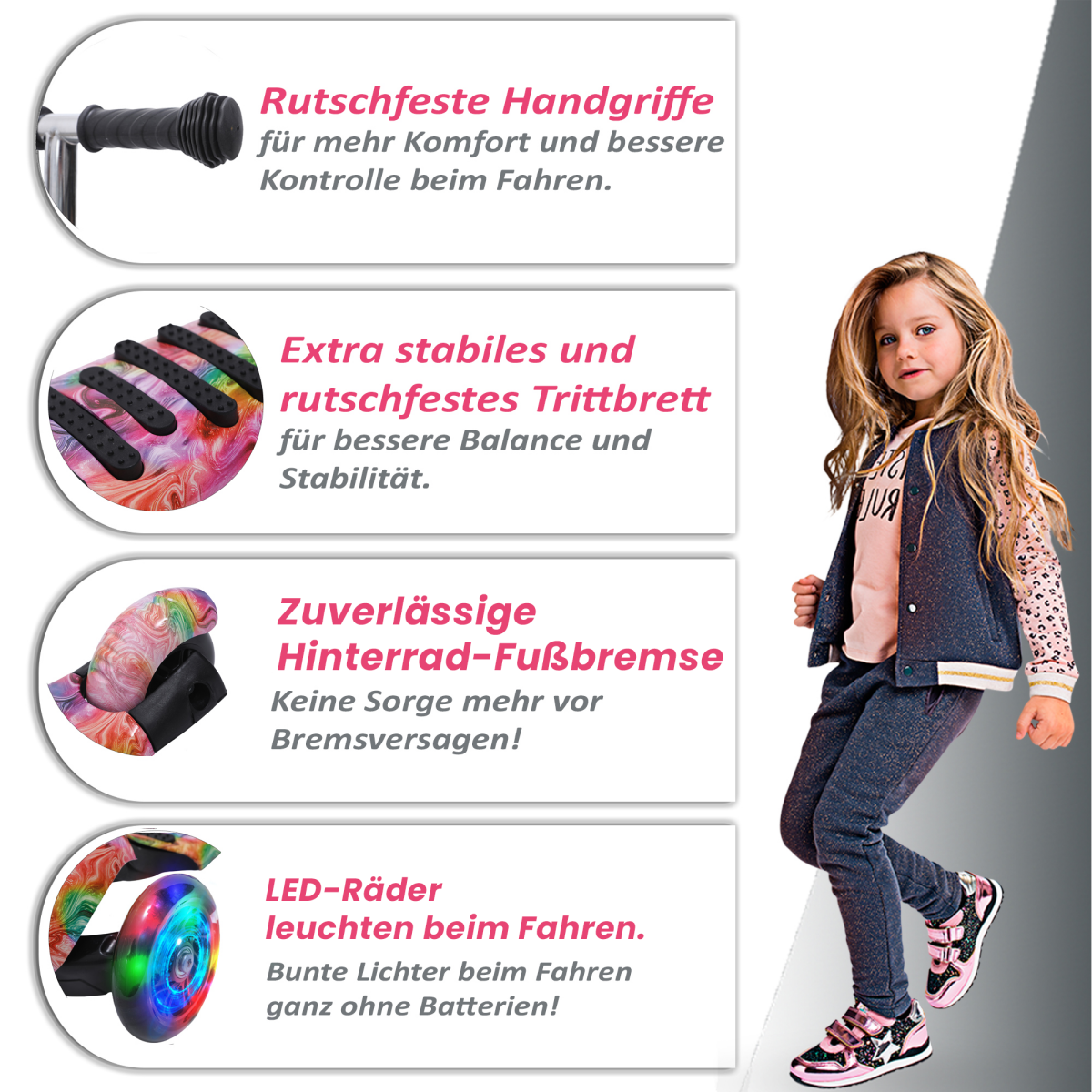 Habib 3D Kinderroller 3-Rad mit LED Licht | Höhenverstellbar - HabibSport