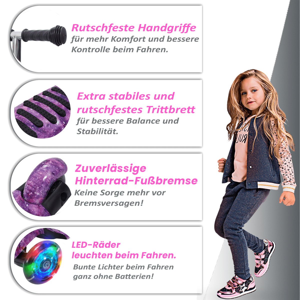 Habib 3D Kinderroller 3-Rad mit LED Licht | Höhenverstellbar - HabibSport