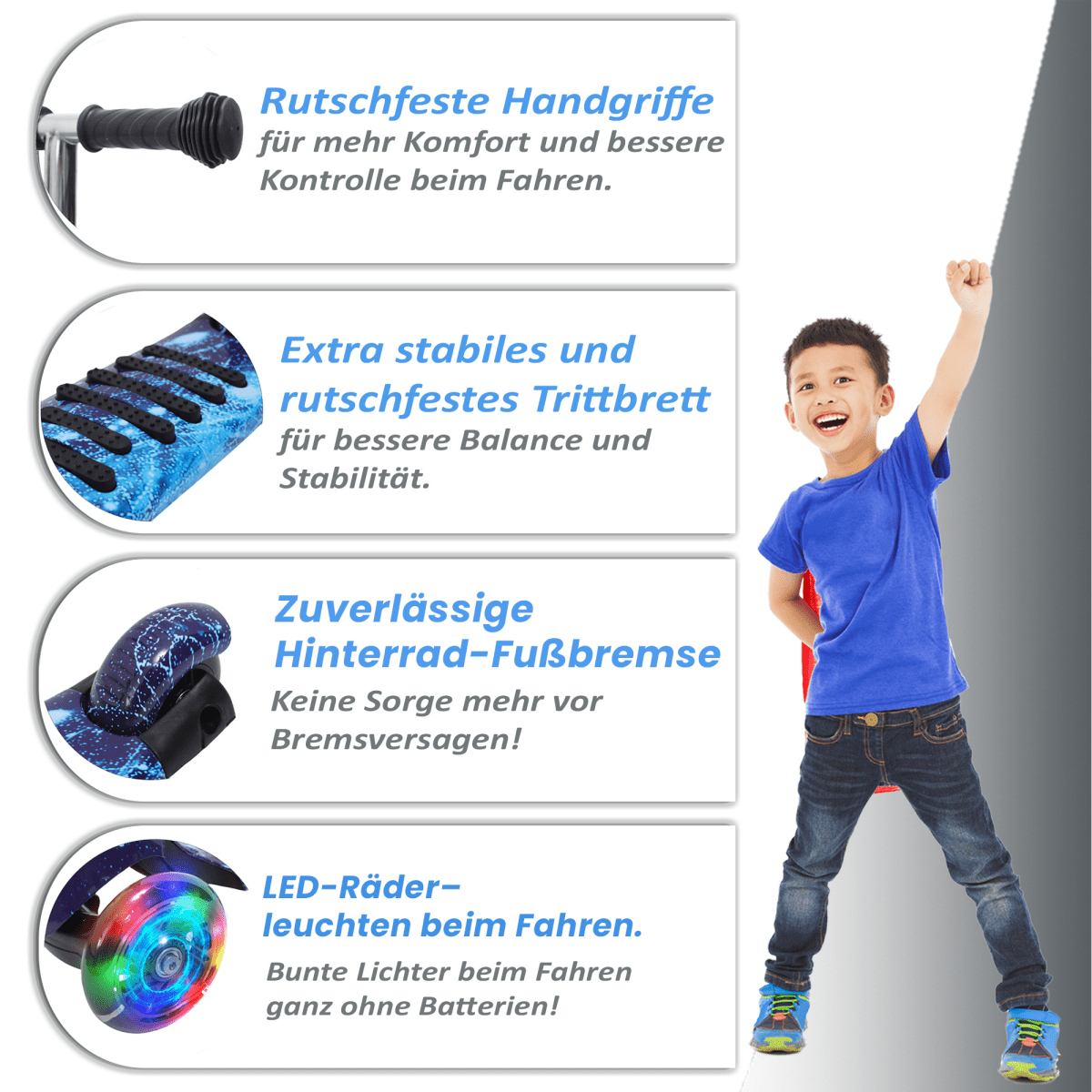 Habib 3D Kinderroller 3-Rad mit LED Licht | Höhenverstellbar - HabibSport