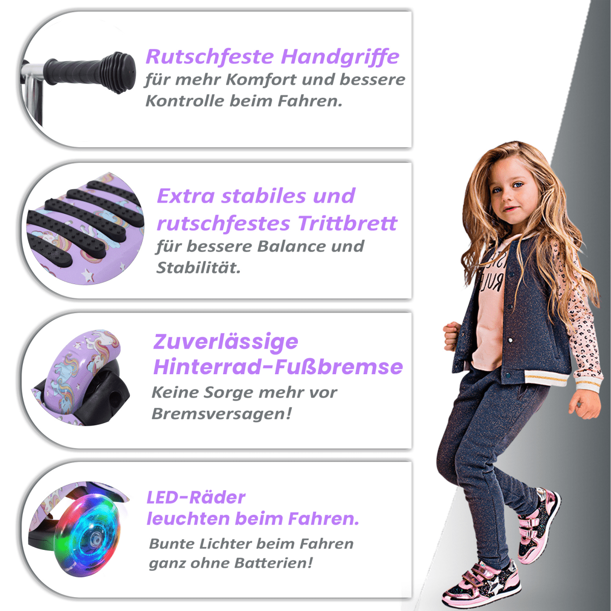 Habib 3D Kinderroller 3-Rad mit LED Licht | Höhenverstellbar - HabibSport
