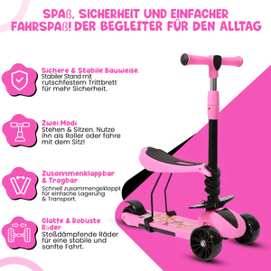 Habib 3in1 Kinderroller ab 3 Jahre | Sitz Fußstützen klappbar LED Räder - HabibSport