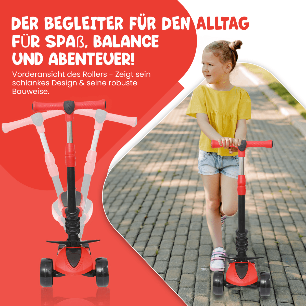 Habib 3in1 Kinderroller ab 3 Jahre | Sitz Fußstützen klappbar LED Räder - HabibSport