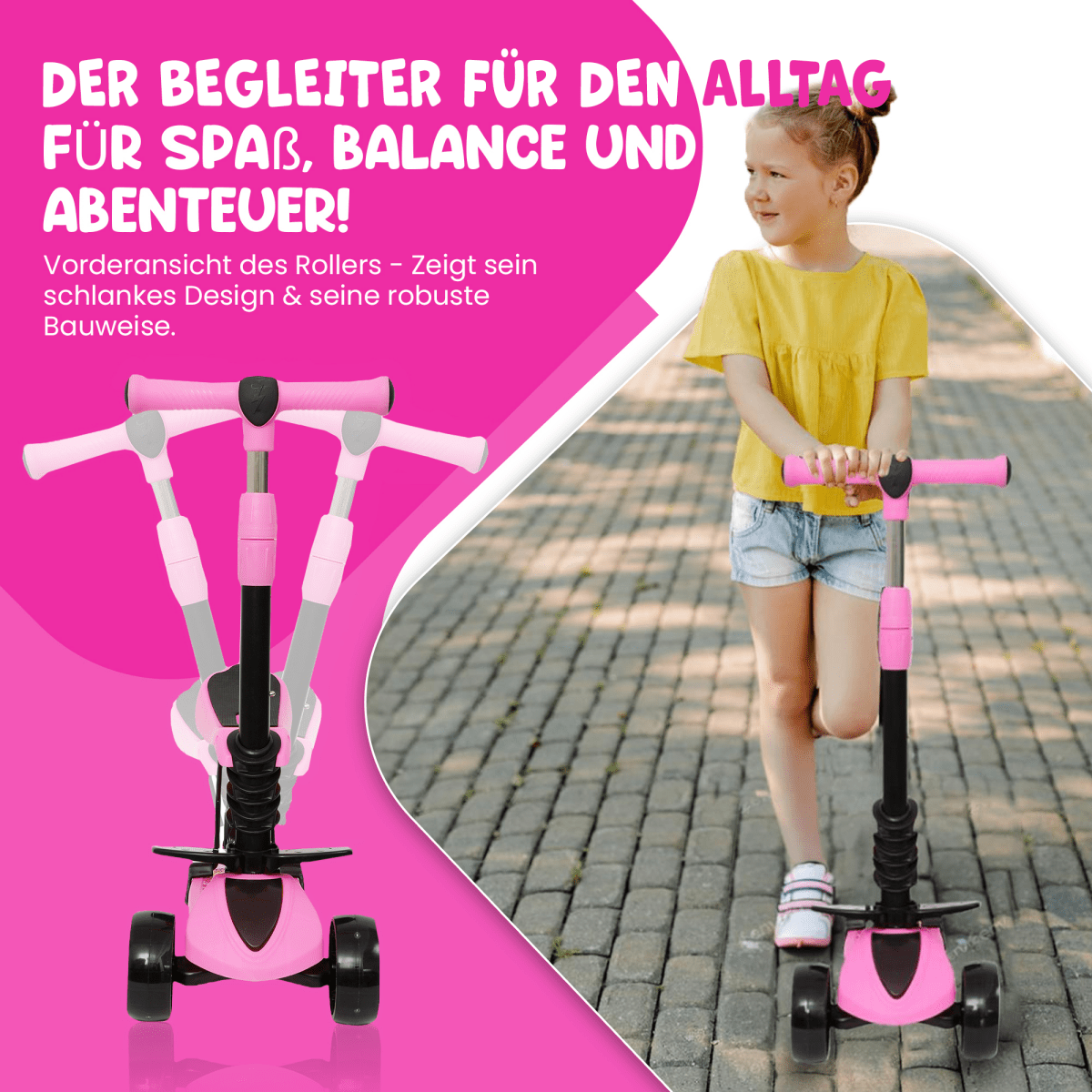 Habib 3in1 Kinderroller ab 3 Jahre | Sitz Fußstützen klappbar LED Räder - HabibSport