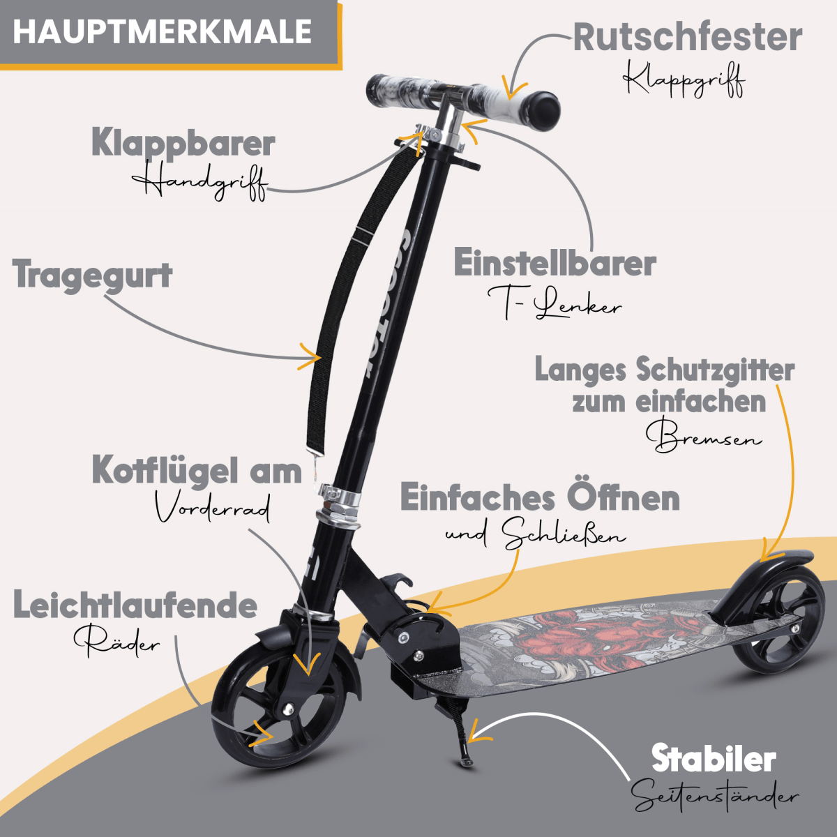 Habib Cityroller für Kinder & Jugendliche | Breites Deck, faltbar & bis 100kg - HabibSport
