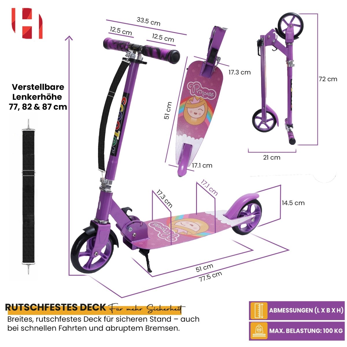 Habib Cityroller für Kinder & Jugendliche | Breites Deck, faltbar & bis 100kg - HabibSport