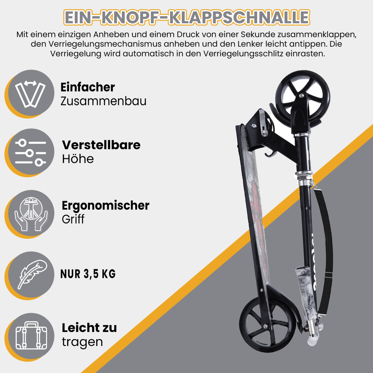 Habib Cityroller für Kinder & Jugendliche | Breites Deck, faltbar & bis 100kg - HabibSport